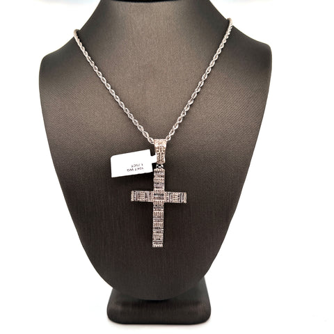 10K White Gold Diamond Cross FREE ROPE CHAIN