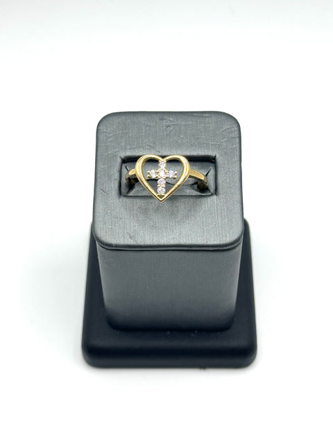 10KT HEART AND CROSS RING