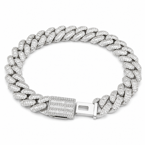 925 Custom hybrid set natural diamond cuban bracelet